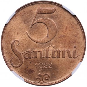 Latvia 5 santimi 1922 - NGC MS 65 RB