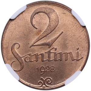 Latvia 2 santimi 1928 - NGC MS 65 RD