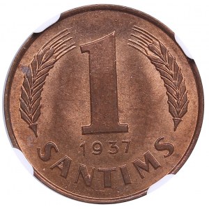 Latvia 1 santims 1937 - NGC MS 65 RB