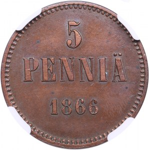Russia, Finland 5 pennia 1866 - NGC UNC DETAILS