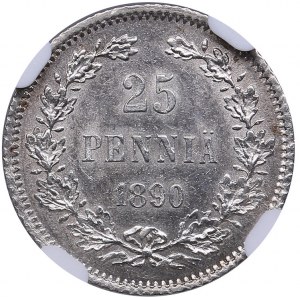 Russia, Finland 25 pennia 1890 L - NGC MS 63