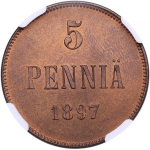 Russia, Finland 5 pennia 1897 - NGC MS 64 RB