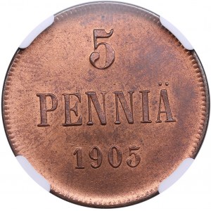 Russia, Finland 5 pennia 1905 - NGC MS 65 RB