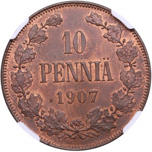 Russia, Finland 10 pennia 1907 - NGC MS 64 BN