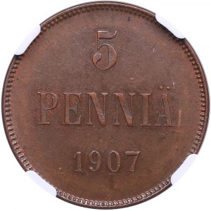 Russia, Finland 5 pennia 1907 - NGC MS 62 BN