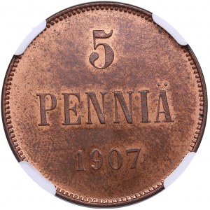 Russia, Finland 5 pennia 1907 - NGC MS 64 RB