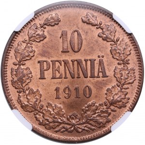Russia, Finland 10 pennia 1910 - NGC MS 64 RB