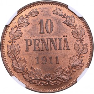 Russia, Finland 10 pennia 1911 - NGC MS 64 RB