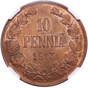 Russia, Finland 10 pennia 1913 - NGC UNC DETAILS