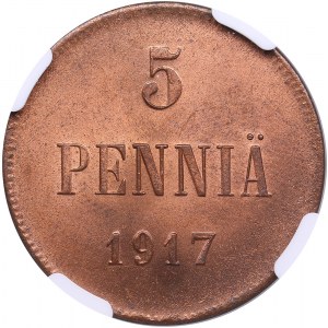 Russia, Finland 5 pennia 1917 - NGC MS 65 RD