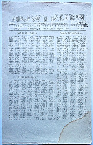 NOWY DZIEŃ. Popołudniowe Pismo Demokratyczne. W-wa, piątek 25 sierpnia 1944 r. Rok IV. Nr 913...