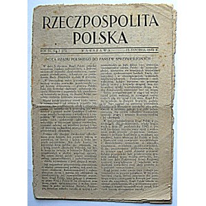 RZECZPOSPOLITA POLSKA. W-wa, 15 stycznia 1944. Rok IV. Nr 1 (73). [ Pismo związane z Delegaturą Rządu]...