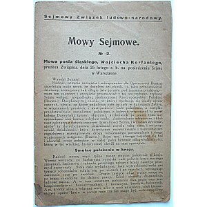 MOWY SEJMOWE. No.2. Mowa posła śląskiego, Wojciecha Korfantego, prezesa Związku, dnia 25 lutego r. b...