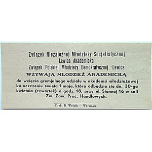 [ULOTKA]. Związek Niezależnej Młodzieży Socjalistycznej. Lewica Akademicka...