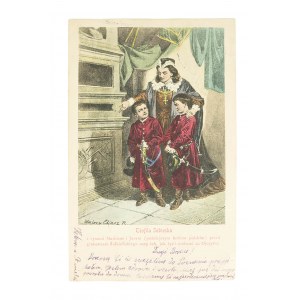 Teofila Sobieska z synami Markiem i Janem (późniejszym królem polskim), długi adres, 1904r.