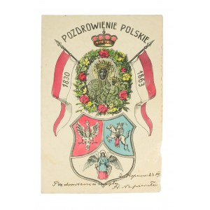 [PATRIOTYCZNA] Pozdrowienie Polskie, wydawnictwo Salonu Malarzy Polskich, Kraków 1904r., długi adres