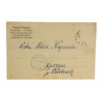 [VARIA] Piękna pocztówka miłosna SZLACHCIC Z KARABELĄ miejscowo złocona, długi adres, 1904r.