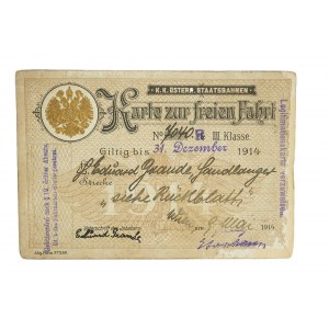 [AUSTRO-WĘGRY] Karta wolnego przejazdu / Karte zur freien Fahrt, Wiedeń 1914r.