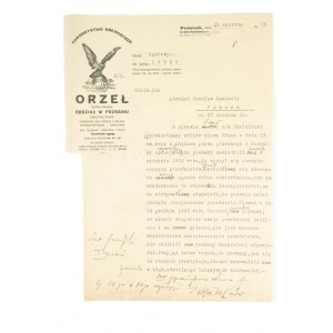 Towarzystwo Ubezpieczeń ORZEŁ oddział w Poznaniu, korespondencja na druku firmowym z dnia 23 czerwca 1933r.
