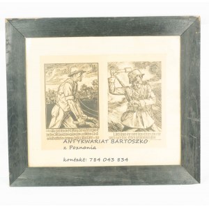 Dwie ulotki propagandowe III Rzeszy, f. 14,5 x 22,5 każda, obie w ramie za szkłem, ok. 1943r.
