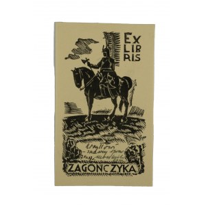 Exlibris Zagończyka z odręcznym dopiskiem Koryłłowi znawcy spraw morskich. Rom. 7.VIII.37r., 6,6 x 11,2cm