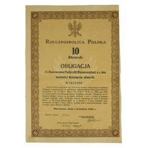 [OBLIGACJA] 5% Państwowej Pożyczki Konwersyjnej z r. 1924 wartości 10 złotych, 1 wrzesnia 1924r.