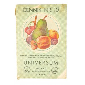 Cennik nr 10 Fabryka środków chemicznych do zwalczania chorób i szkodników roślin UNIVERSUM Poznań, 1939r.