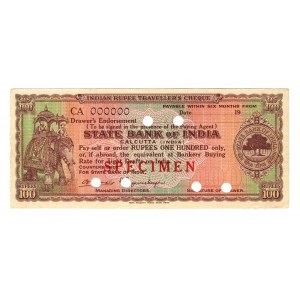 India Travel Cheque 100 Rupees 1970 (ND) Specimen