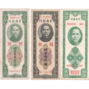 China Central Bank of China 500 - 1000 - 25000 Customs Gold Units 1948