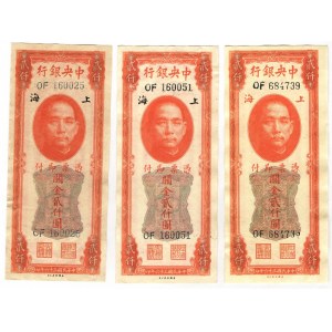 China Central Bank of China 3 x 2000 Customs Gold Units 1947