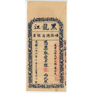 China Credit Paper of Imperial Chinese Heilongjiang Gold Prize 3 Lan Silver 1899 (26)