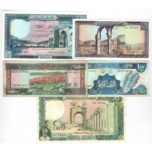Lebanon Lot of 5 Banknotes 1988 - 1989