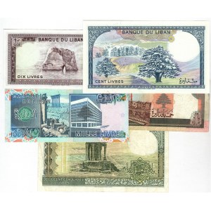 Lebanon Lot of 5 Banknotes 1988 - 1989