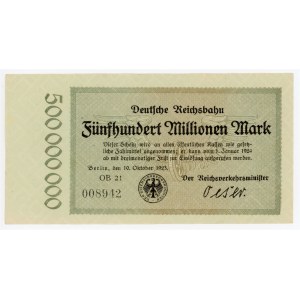 Germany - Weimar Republic Prussia, Berlin Deutsche Reichsbahn 500 Millionen Mark 1923 Notgeld