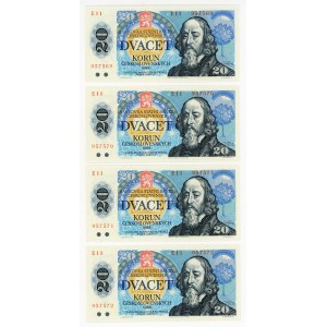 Czechoslovakia 4 x 20 Korun 1988 With Consecutive Numbers