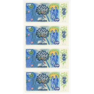 Czechoslovakia 4 x 20 Korun 1988 With Consecutive Numbers