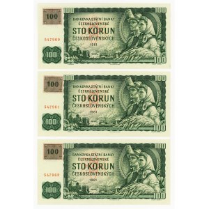 Czech Republic 3 x 100 Korun 1993 (ND) With Consecutive Numbers