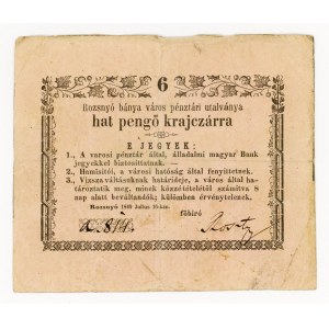Hungary Rozsnyó 6 Pengo 1849 Error Note