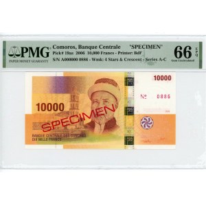 Comoros 10000 Francs 2006 Specimen PMG 66 EPQ