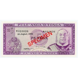 Tonga 5 Pa'anga 1978 Specimen
