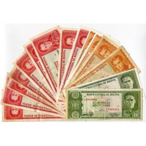Bolivia Lot of 15 Notes 1962