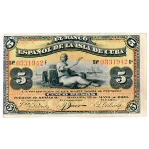 Cuba 5 Pesos 1896 Plata
