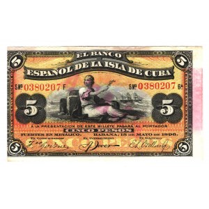 Cuba 5 Pesos 1896 Plata