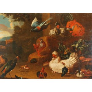 Malarz nieokreślony, XVIII w., Podwórze dworskie z ptactwem