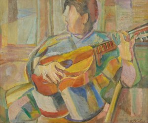 Edward KUŚNIERZ (1903-1992) , Grający na gitarze, ok. 1960