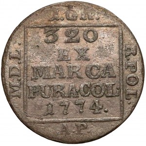 Poniatowski, Grosz srebrny 1774 A.P. - inicjały wąsko