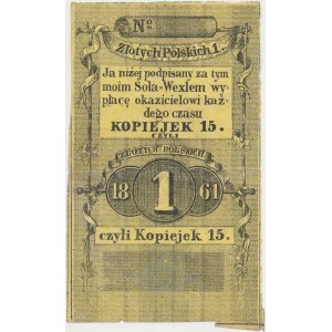 Radom / Warszawa, Sola weksel na 1 złoty = 15 kopiejek 1861