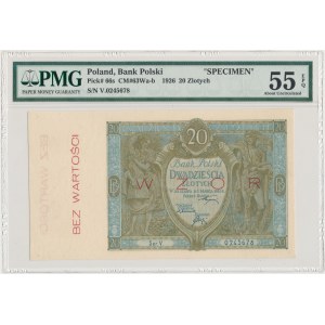 20 złotych 1926 - WZÓR V 0245678 - bez perforacji - PMG 55 EPQ