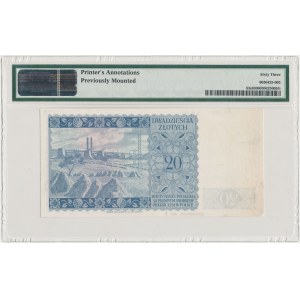 Londyn 20 złotych 1939 - SPECIMEN K 000000 - akceptacyjny z 3.9.1941 - PMG 63