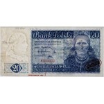Londyn 20 złotych 1939 - SPECIMEN K 000000 - akceptacyjny z 3.9.1941 - PMG 63